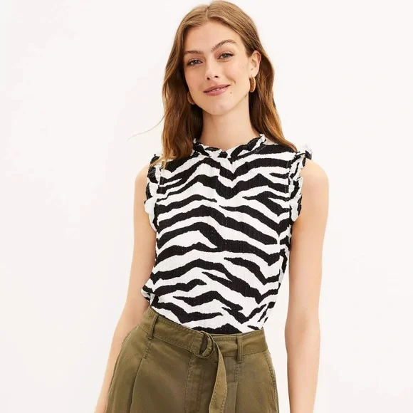 Tiger Print Textured Ruffle Top - Picture 1 of 9